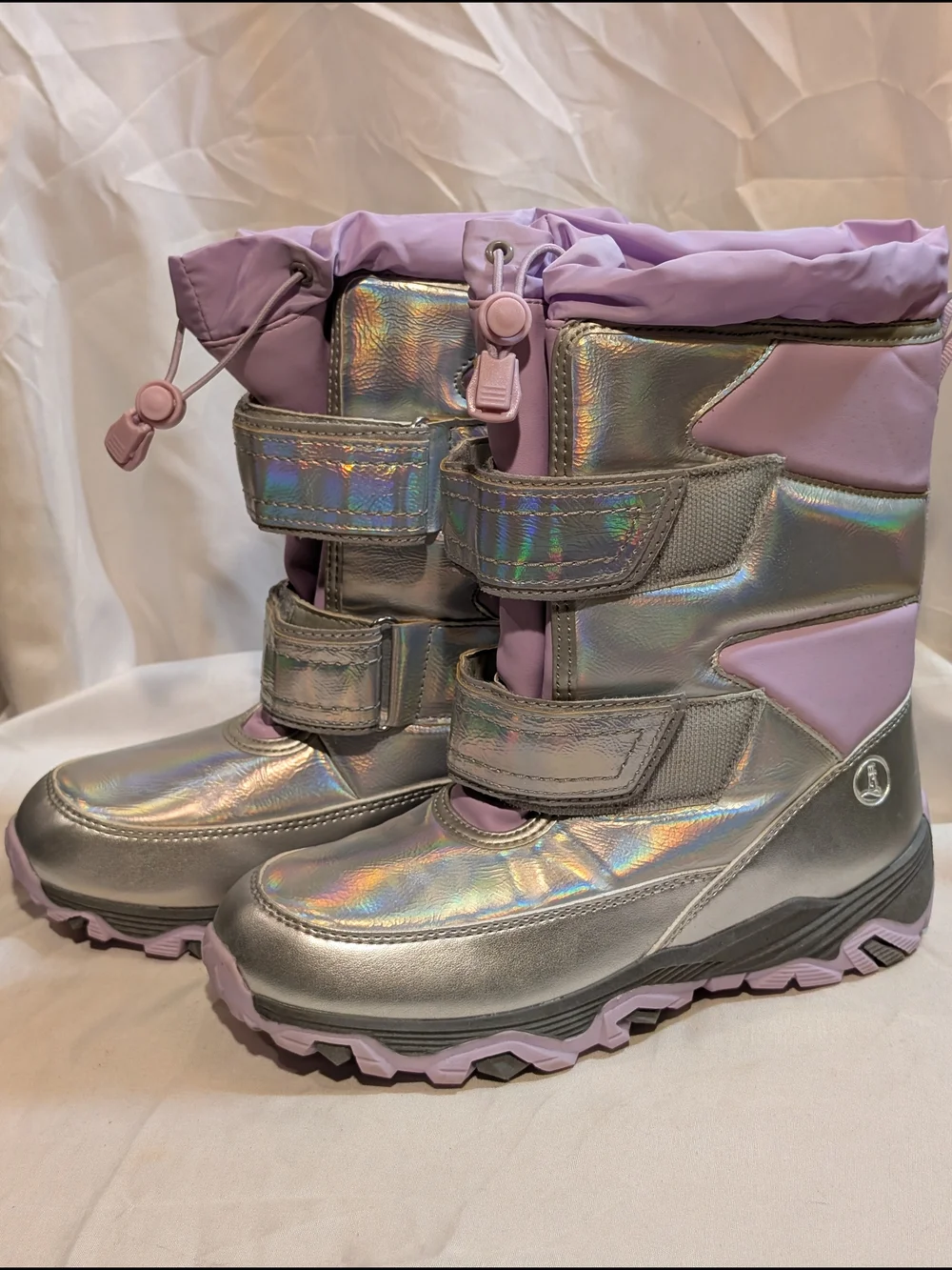 Lands' End Kids Iridescent Silver & Lilac Snow Boots